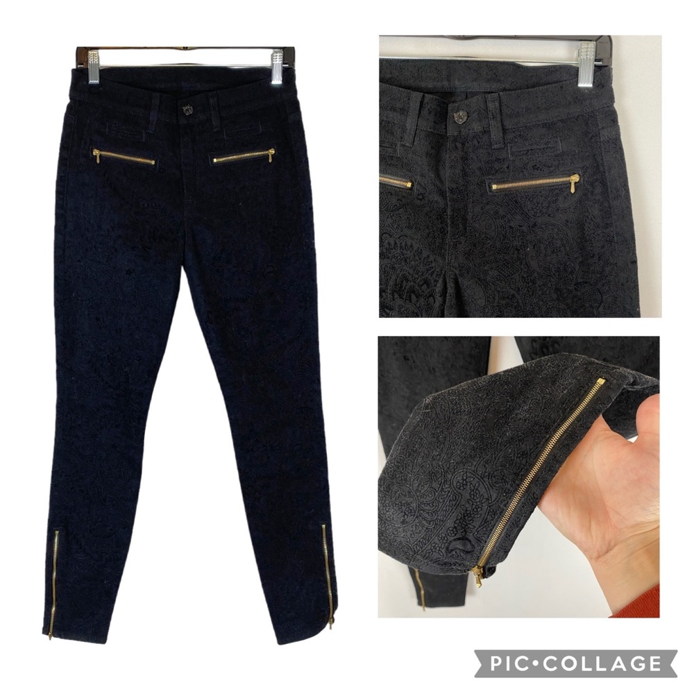 7 for all Mankind Black Paisley Shimmery Velvet Skinny Pant Size 27